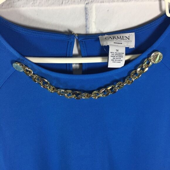 Carmen Marc Valvo Womens Blue Sleeveless Top 1X - Picture 3 of 4